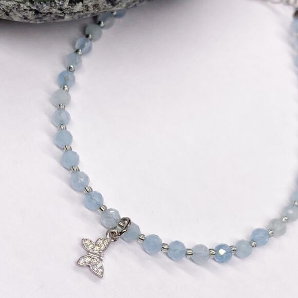 NEW Silver Butterfly & Aquamarine Layering Bracelet - Picture 10 of 10